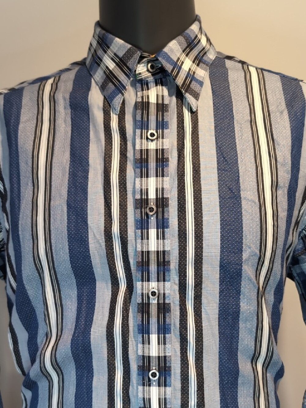 Robert Graham Blue Striped Button-Down Shirt Plaid Back Men's Large